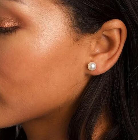Women's Stainless Steel Faux Pearl Stud Earrings Set - 5 Pairs, 3-7mm in Saudi Arabia