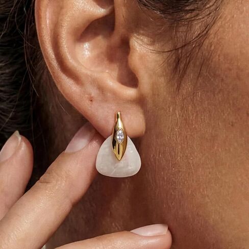 Ettika Solstice Earrings in Bone. Stud Earrings for Women. 18K Gold Plated And Gemstone Studs. Festival Accessory, Jewelry in Kuwait