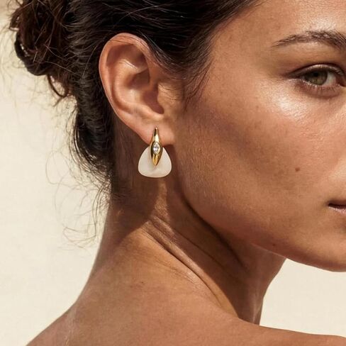 Ettika Solstice Earrings in Bone. Stud Earrings for Women. 18K Gold Plated And Gemstone Studs. Festival Accessory, Jewelry in Kuwait