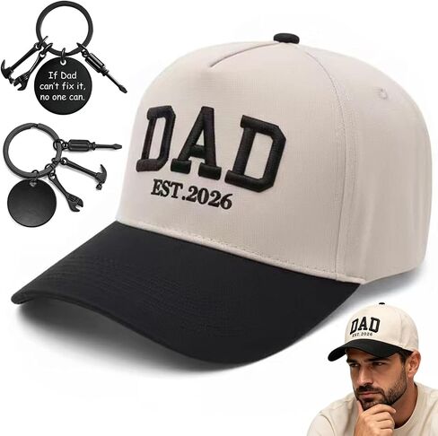 Dad Hat, 2 PCS for Dad with Embroidered Baseball Cap and Keychain, Dad Birthday Gift for Fathers Day, New Fathers, Pregnancy Announcement and Family Celebrations Beige in Saudi Arabia