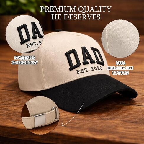 Dad Hat, 2 PCS for Dad with Embroidered Baseball Cap and Keychain, Dad Birthday Gift for Fathers Day, New Fathers, Pregnancy Announcement and Family Celebrations Beige in Saudi Arabia