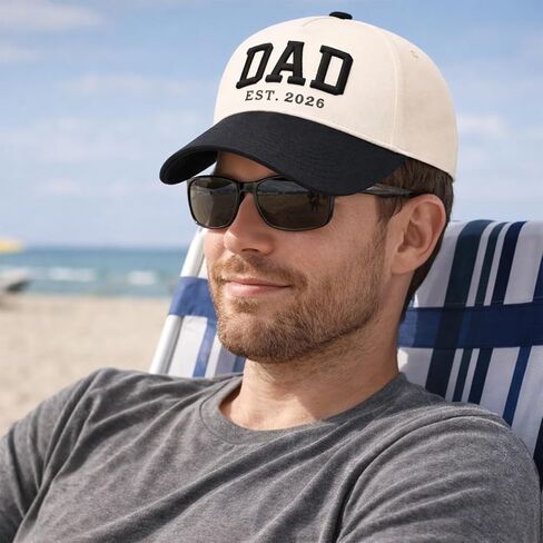 Dad Hat, 2 PCS for Dad with Embroidered Baseball Cap and Keychain, Dad Birthday Gift for Fathers Day, New Fathers, Pregnancy Announcement and Family Celebrations Beige in Saudi Arabia