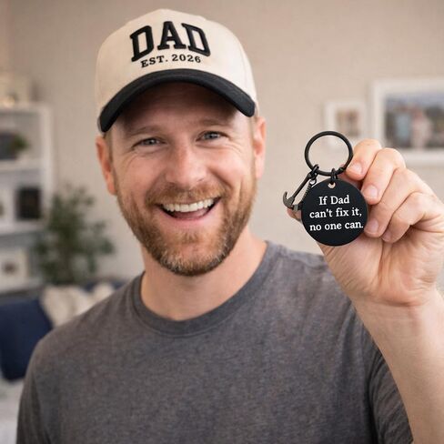 Dad Hat, 2 PCS for Dad with Embroidered Baseball Cap and Keychain, Dad Birthday Gift for Fathers Day, New Fathers, Pregnancy Announcement and Family Celebrations Beige in Saudi Arabia