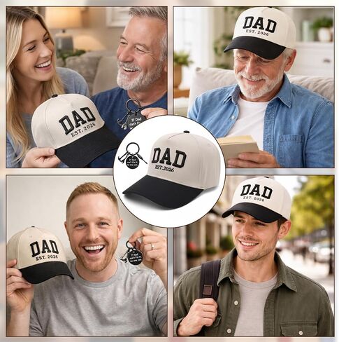 Dad Hat, 2 PCS for Dad with Embroidered Baseball Cap and Keychain, Dad Birthday Gift for Fathers Day, New Fathers, Pregnancy Announcement and Family Celebrations Beige in Saudi Arabia