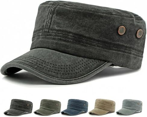 Cadet Army Caps for Men Women Washed Cotton Military Patrol Cap Adjustable Flat Top Hat in Kuwait