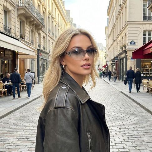 Y2k Fashion Sunglasses Star Sunglasses Oversized Frameless Glasses for Women Men Driving Riding Street Photography (Black+Transparent Sliver) in Saudi Arabia