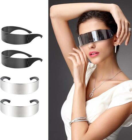 12 pcs 80s Cyber Visor Sunglasses,Futuristic Cyclops Cyberpunk Visor Sunglasses,Punk Future Style Cosplay,Future Costume Futuristic Wrap Visor Sun Glasses for Men Women in Saudi Arabia