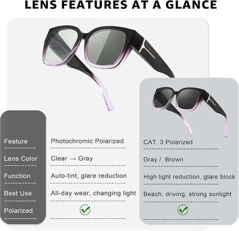 LVIOE Polarized Photochromic Sunglasses for Women Men, Oversized Over Glasses with UV Protection for Driving Traveling in Saudi Arabia