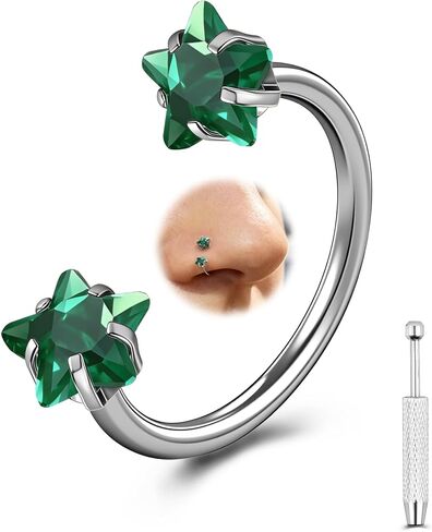 G23 Titanium Double Gem Horseshoe Nose Rings Star Horse Shoe | Nose Hoop, Cartilage Helix Tragus Earring Hoops, Labret Lip Piercing Jewelry in Kuwait