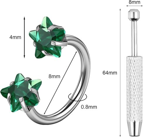 G23 Titanium Double Gem Horseshoe Nose Rings Star Horse Shoe | Nose Hoop, Cartilage Helix Tragus Earring Hoops, Labret Lip Piercing Jewelry in Saudi Arabia