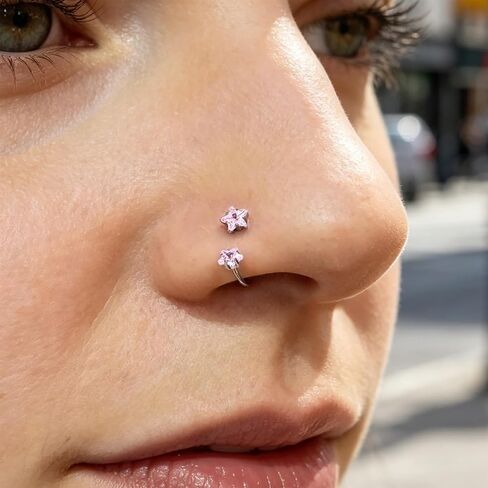 G23 Titanium Double Gem Horseshoe Nose Rings Star Horse Shoe | Nose Hoop, Cartilage Helix Tragus Earring Hoops, Labret Lip Piercing Jewelry in Saudi Arabia