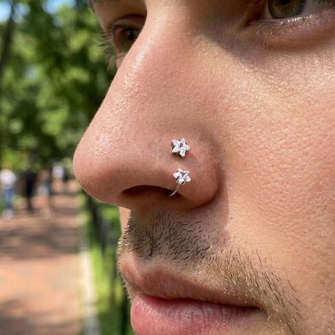 G23 Titanium Double Gem Horseshoe Nose Rings Star Horse Shoe | Nose Hoop, Cartilage Helix Tragus Earring Hoops, Labret Lip Piercing Jewelry in Saudi Arabia