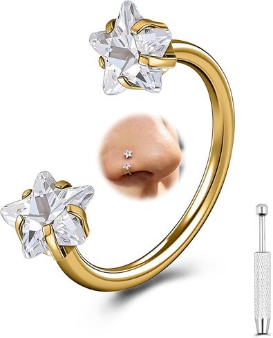 G23 Titanium Double Gem Horseshoe Nose Rings Star Horse Shoe | Nose Hoop, Cartilage Helix Tragus Earring Hoops, Labret Lip Piercing Jewelry in Saudi Arabia