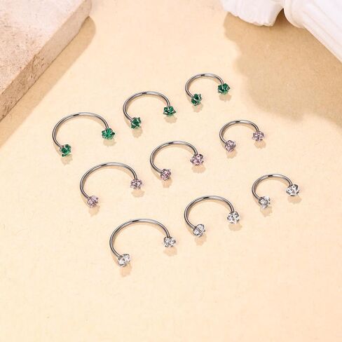 G23 Titanium Double Gem Horseshoe Nose Rings Star Horse Shoe | Nose Hoop, Cartilage Helix Tragus Earring Hoops, Labret Lip Piercing Jewelry in Saudi Arabia