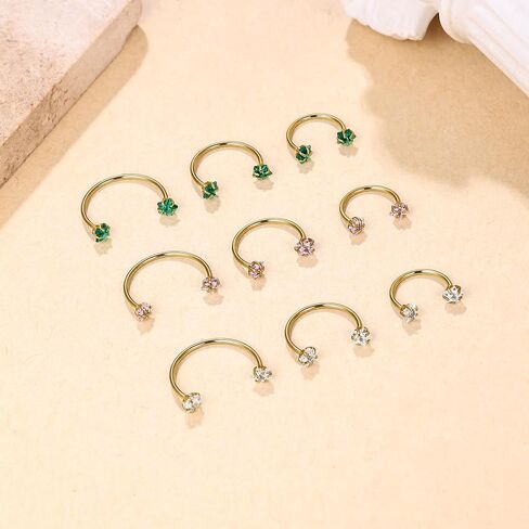 G23 Titanium Double Gem Horseshoe Nose Rings Star Horse Shoe | Nose Hoop, Cartilage Helix Tragus Earring Hoops, Labret Lip Piercing Jewelry in Saudi Arabia
