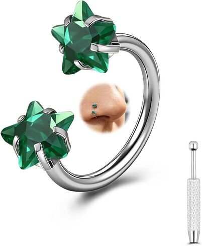 G23 Titanium Double Gem Horseshoe Nose Rings Star Horse Shoe | Nose Hoop, Cartilage Helix Tragus Earring Hoops, Labret Lip Piercing Jewelry in Saudi Arabia