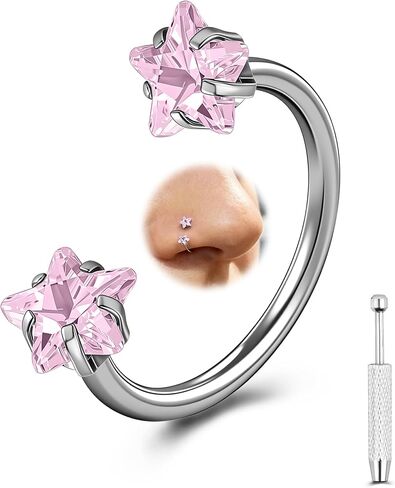 G23 Titanium Double Gem Horseshoe Nose Rings Star Horse Shoe | Nose Hoop, Cartilage Helix Tragus Earring Hoops, Labret Lip Piercing Jewelry in Saudi Arabia