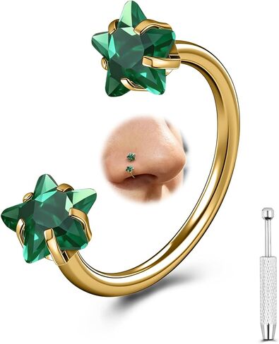 G23 Titanium Double Gem Horseshoe Nose Rings Star Horse Shoe | Nose Hoop, Cartilage Helix Tragus Earring Hoops, Labret Lip Piercing Jewelry in Saudi Arabia