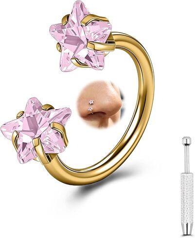 G23 Titanium Double Gem Horseshoe Nose Rings Star Horse Shoe | Nose Hoop, Cartilage Helix Tragus Earring Hoops, Labret Lip Piercing Jewelry in Saudi Arabia