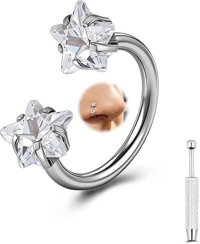 G23 Titanium Double Gem Horseshoe Nose Rings Star Horse Shoe | Nose Hoop, Cartilage Helix Tragus Earring Hoops, Labret Lip Piercing Jewelry in Saudi Arabia