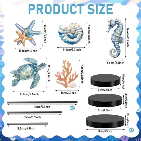 4 Pcs Summer Ocean Table Decor 3D Standing Sea Turtle, Starfish, Conch, Seahorse Wooden Block Signs Rustic Coastal Beach Nautical Decoration for Tiered Tray, Office, Home, Kitchen Centerpiece in Saudi Arabia