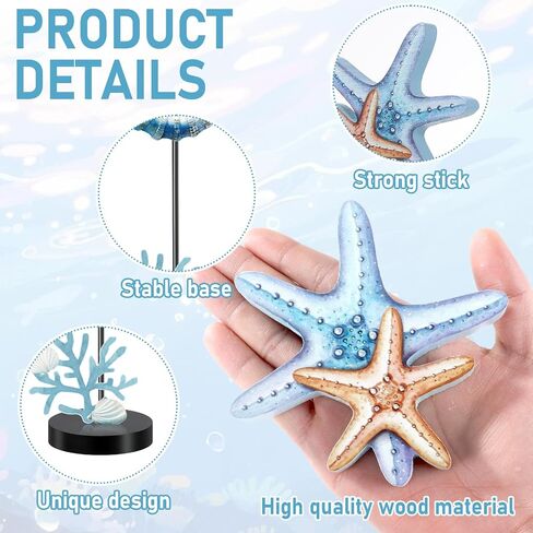4 Pcs Summer Ocean Table Decor 3D Standing Sea Turtle, Starfish, Conch, Seahorse Wooden Block Signs Rustic Coastal Beach Nautical Decoration for Tiered Tray, Office, Home, Kitchen Centerpiece in Saudi Arabia