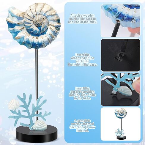 4 Pcs Summer Ocean Table Decor 3D Standing Sea Turtle, Starfish, Conch, Seahorse Wooden Block Signs Rustic Coastal Beach Nautical Decoration for Tiered Tray, Office, Home, Kitchen Centerpiece in Saudi Arabia