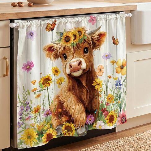 Wildflowers Dishwasher Curtain, 35" W X 39" L Cabinet Curtains Sink Skirt for Bathroom Classroom Home Rustic Drape, Flowers Under Sink Curtain Skirt for Under Desk Privacy Drape Laundry Room in Saudi Arabia