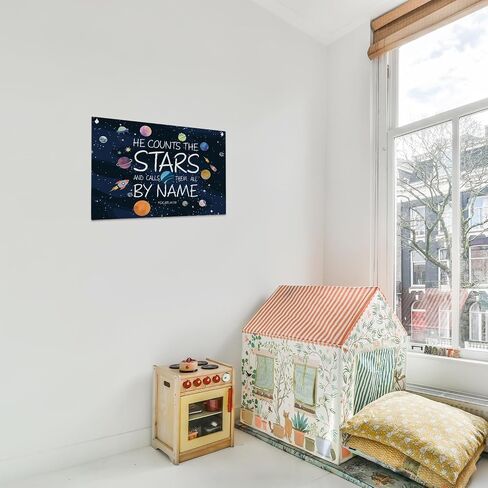 Solar System Wall Decor, He Counts the Stars Canvas Banner, 20x30 inches Bible Verse Wall Hanging Flag Linen Tapestry Decorations for Kidsroom Nursery Playroom -016 in Saudi Arabia