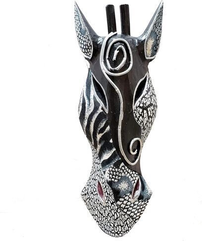 Stoneage Arts Giraffe Zebra Face Mask Wall Hanging Décor Hand Painted Patterns African Safari Style Decorative Accent Contemporary Variation An Awesome Gifting Idea (12 Inch, Giraffe BW) in Saudi Arabia