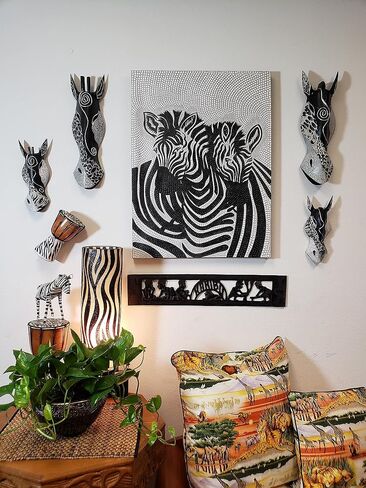 Stoneage Arts Giraffe Zebra Face Mask Wall Hanging Décor Hand Painted Patterns African Safari Style Decorative Accent Contemporary Variation An Awesome Gifting Idea (12 Inch, Giraffe BW) in Saudi Arabia
