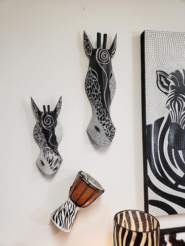 Stoneage Arts Giraffe Zebra Face Mask Wall Hanging Décor Hand Painted Patterns African Safari Style Decorative Accent Contemporary Variation An Awesome Gifting Idea (12 Inch, Giraffe BW) in Saudi Arabia