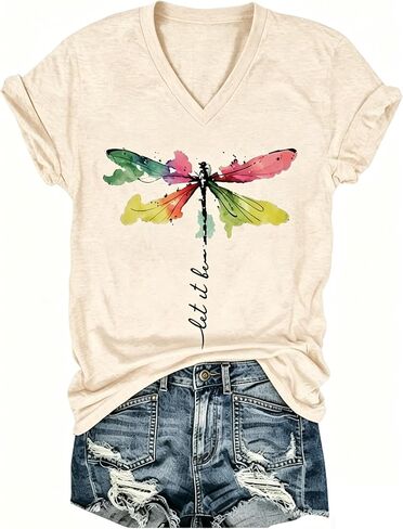 قميص PUCKOLITY Vintage Flowers برقبة على شكل V للنساء من Boho Floral Wildflowers Graphic Tee تي شيرت صيفي كاجوال in Kuwait