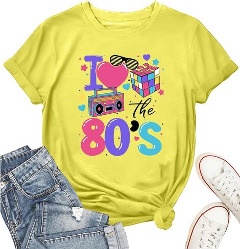 80's Shirts for Women 80s Neon Music Graphic T-Shirt Hip Hop 80S Party Outfits Girls I Love The 80's T-Shirt in Saudi Arabia