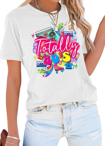 80's Shirts for Women 80s Neon Music Graphic T-Shirt Hip Hop 80S Party Outfits Girls I Love The 80's T-Shirt in Saudi Arabia