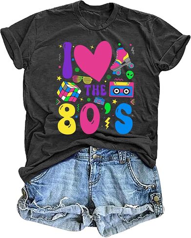 80's Shirts for Women 80s Neon Music Graphic T-Shirt Hip Hop 80S Party Outfits Girls I Love The 80's T-Shirt in Saudi Arabia