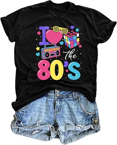 80's Shirts for Women 80s Neon Music Graphic T-Shirt Hip Hop 80S Party Outfits Girls I Love The 80's T-Shirt in Saudi Arabia