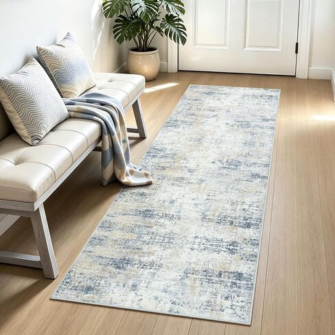 2x6 Runner Rug Non-Slip Washable, Blue Runners for Hallway Kitchen Entryway Indoor, Soft Neutral Abstract Modern Farmhouse Carpet for Bedroom Laundry Room Decor in Saudi Arabia