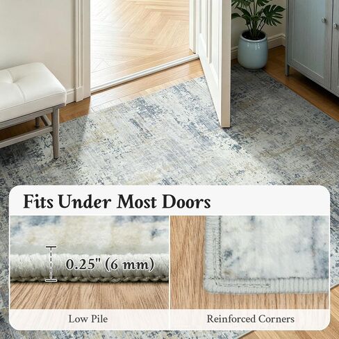 2x6 Runner Rug Non-Slip Washable, Blue Runners for Hallway Kitchen Entryway Indoor, Soft Neutral Abstract Modern Farmhouse Carpet for Bedroom Laundry Room Decor in Saudi Arabia