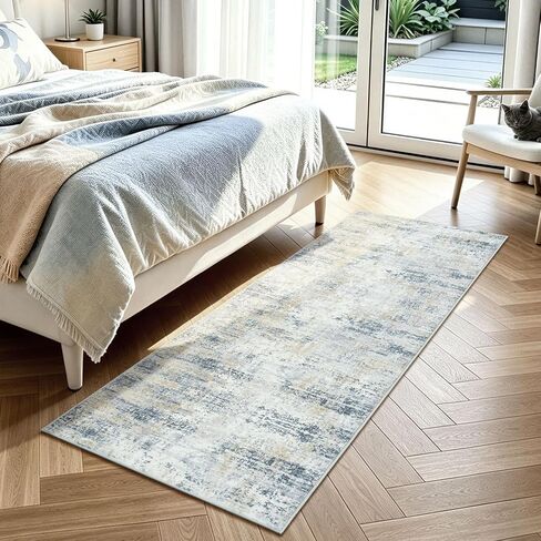 2x6 Runner Rug Non-Slip Washable, Blue Runners for Hallway Kitchen Entryway Indoor, Soft Neutral Abstract Modern Farmhouse Carpet for Bedroom Laundry Room Decor in Saudi Arabia