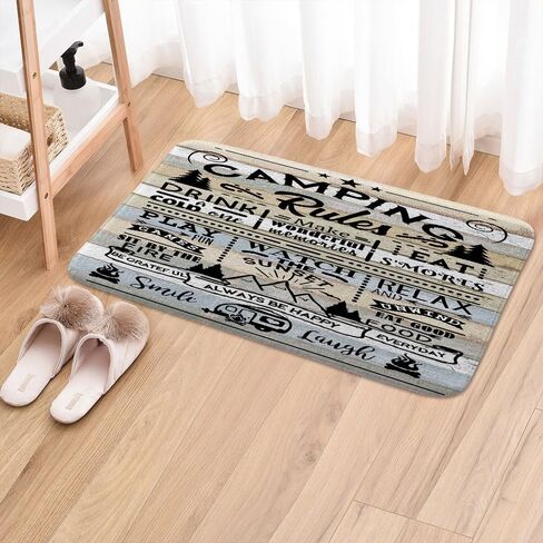 DYNH Camper RV Bath Mat for Travel Trailer Bathroom, Farmhouse Camping Rules Quote Floor Rugs Mats Non Slip Bathroom Happy Camp Decor Accessories 16X24 Inches Kitchen Bedroom Indoor in Saudi Arabia