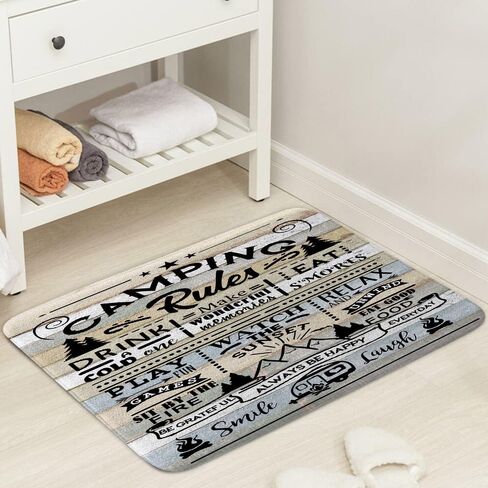 DYNH Camper RV Bath Mat for Travel Trailer Bathroom, Farmhouse Camping Rules Quote Floor Rugs Mats Non Slip Bathroom Happy Camp Decor Accessories 16X24 Inches Kitchen Bedroom Indoor in Saudi Arabia