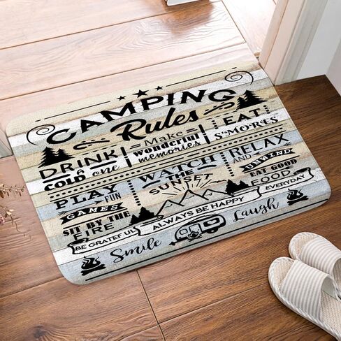 DYNH Camper RV Bath Mat for Travel Trailer Bathroom, Farmhouse Camping Rules Quote Floor Rugs Mats Non Slip Bathroom Happy Camp Decor Accessories 16X24 Inches Kitchen Bedroom Indoor in Saudi Arabia