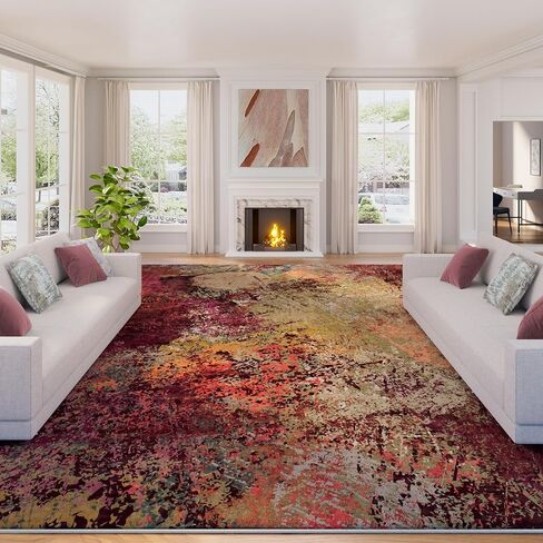Arbosofe Modern Abstract Rug for Living Room, 8'x10' Washable Area Rug with Non-Slip Backing & Short Pile, Large Carpet with Abstract Pattern for Living Room Bedroom and Dining Floor Carpet Red Orange in Saudi Arabia
