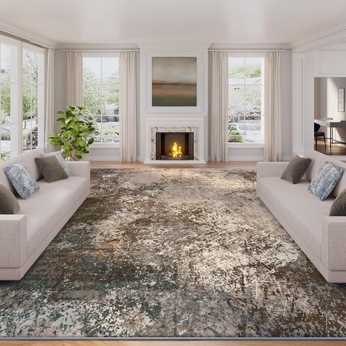 Arbosofe Modern Abstract Rug for Living Room, 8'x10' Washable Area Rug with Non-Slip Backing & Short Pile, Large Carpet with Abstract Pattern for Living Room Bedroom and Dining Floor Carpet Red Orange in Saudi Arabia