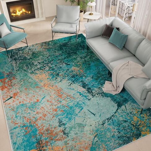 Arbosofe Modern Abstract Rug for Living Room, 8'x10' Washable Area Rug with Non-Slip Backing & Short Pile, Large Carpet with Abstract Pattern for Living Room Bedroom and Dining Floor Carpet Red Orange in Saudi Arabia