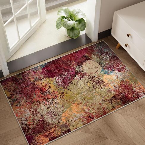 Arbosofe Modern Abstract Rug for Living Room, 8'x10' Washable Area Rug with Non-Slip Backing & Short Pile, Large Carpet with Abstract Pattern for Living Room Bedroom and Dining Floor Carpet Red Orange in Saudi Arabia