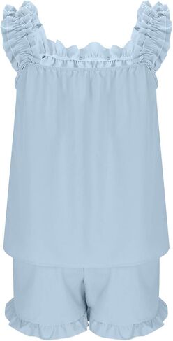 2 Piece Ruffle Pj Womens Pajamas Set - Soft Lightweight Cami Top & Shorts Sleepwear for Bridal Lingerie Set in Kuwait