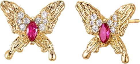 VALLOEY ROVER Butterfly Stud Earrings for Women: Dainty Cute 14K Gold Plated Chunky Statement with CZ Earrings for Women Trendy Jewelry Gift in Saudi Arabia