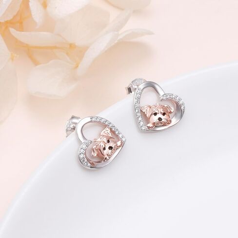 Yorkie Dachshund Earrings 925 Sterling Silver Yorkshire Terrier Jewelry Yorkie Heart Studs Dog Earring Gifts for Women Puppy Dog Lovers in Saudi Arabia
